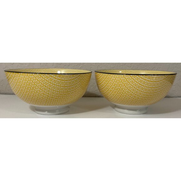 2 Torre & Tagus Yellow Black White Bowls - Picture 2 of 4